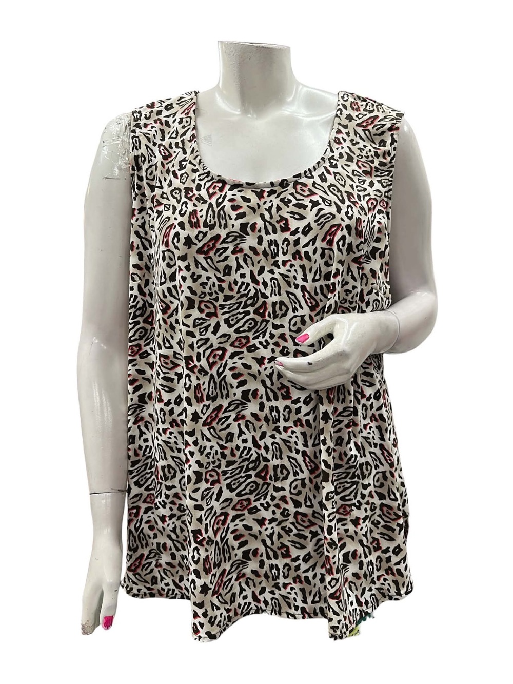 Penningtons Cream Leopard Print Tank with Pink Accents Size 3X